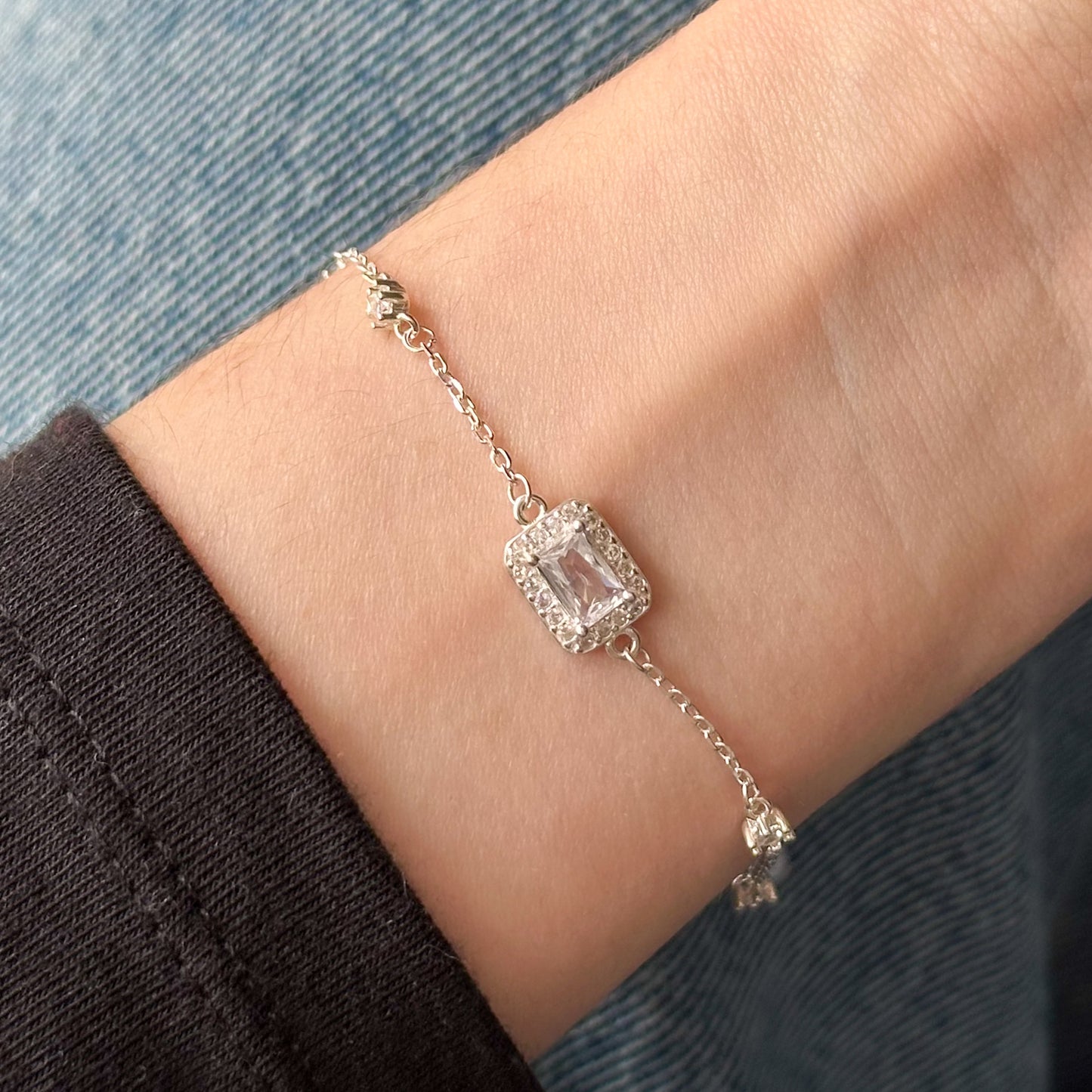 Pulseira Luar em Prata 925 Cravejado de Zircônias