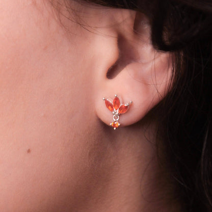 Brinco Flor com Pétalas Laranja em Prata 925 Cravejado de Zircônias