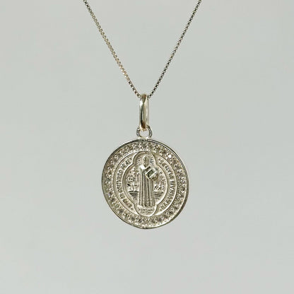 Colar Medalha São Bento em Prata 925