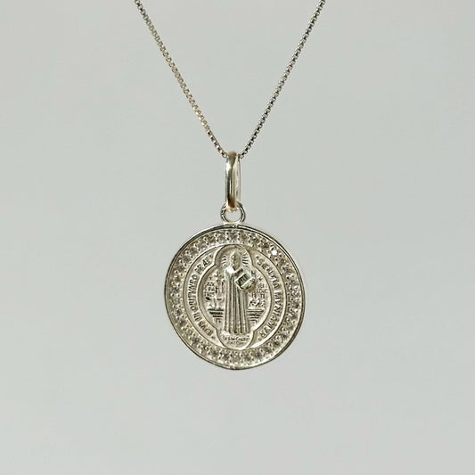 Colar Medalha São Bento em Prata 925