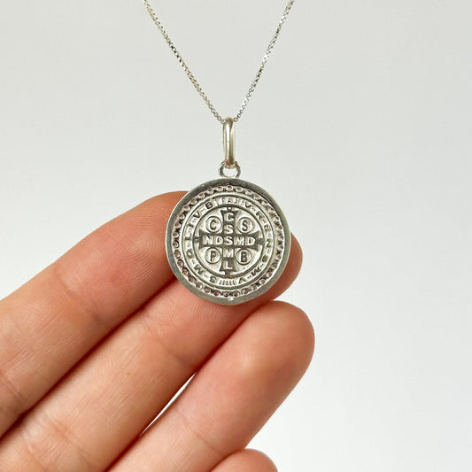 Colar Medalha São Bento em Prata 925