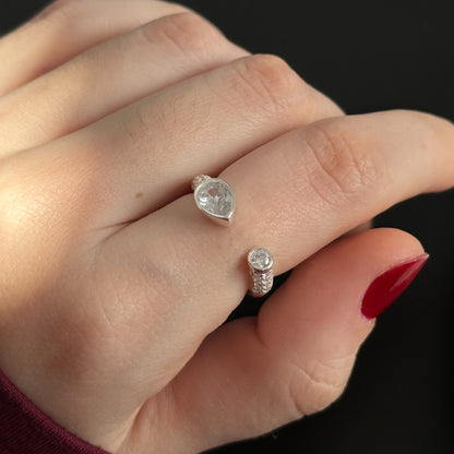 Anel Dualite em Prata 925 Cravejado de Zircônias