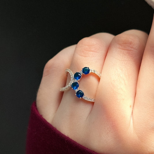 Anel Nébula Azul em Prata 925 Cravejado de Zircônias