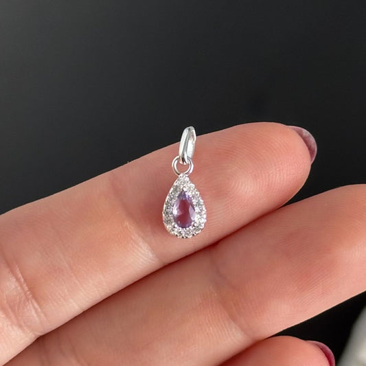 Pingente Gota Elegance Lilás em Prata 925 Cravejado de Zircônias